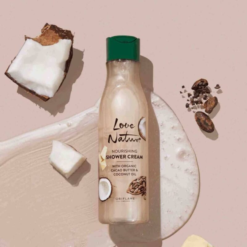 شاور کرم کره کاکائو و روغن نارگیل لاونیچر LOVE NATURE Nourishing Shower Cream with Organic Cacao Butter & Coconut Oil - Image 1