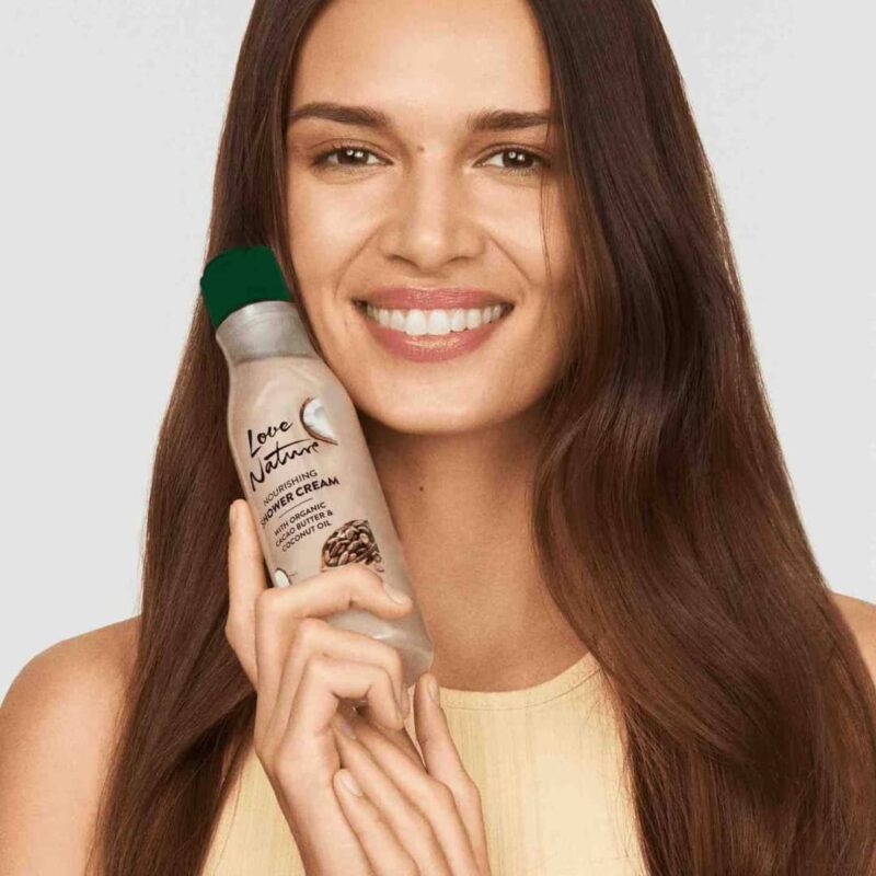 شاور کرم کره کاکائو و روغن نارگیل لاونیچر LOVE NATURE Nourishing Shower Cream with Organic Cacao Butter & Coconut Oil - Image 3
